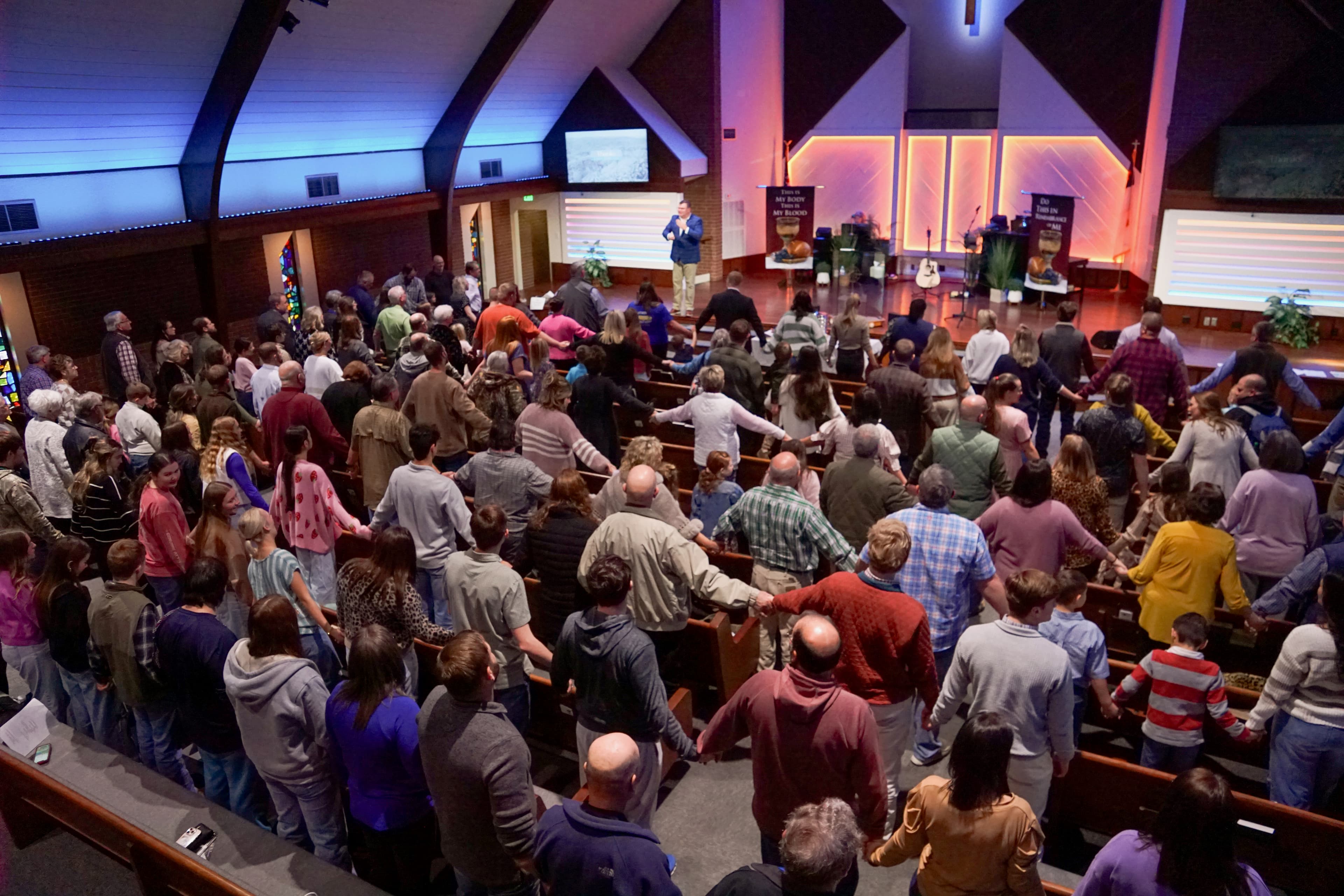 Church congregation worshipping